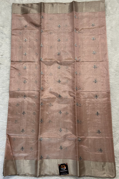 Chanderi Pattu Saree Light Peach colored saree complemented with a Silver Zari border - Sampradaya Designer Studio