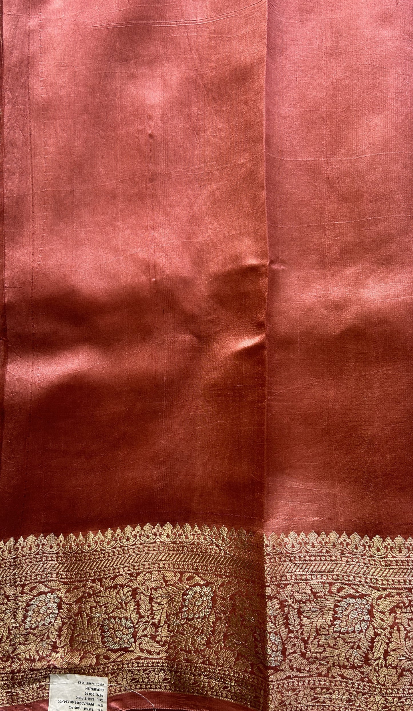Chiniya Silk Saree Peach Colored Elegantly Paired with a Jal Border. - Sampradaya Designer Studio