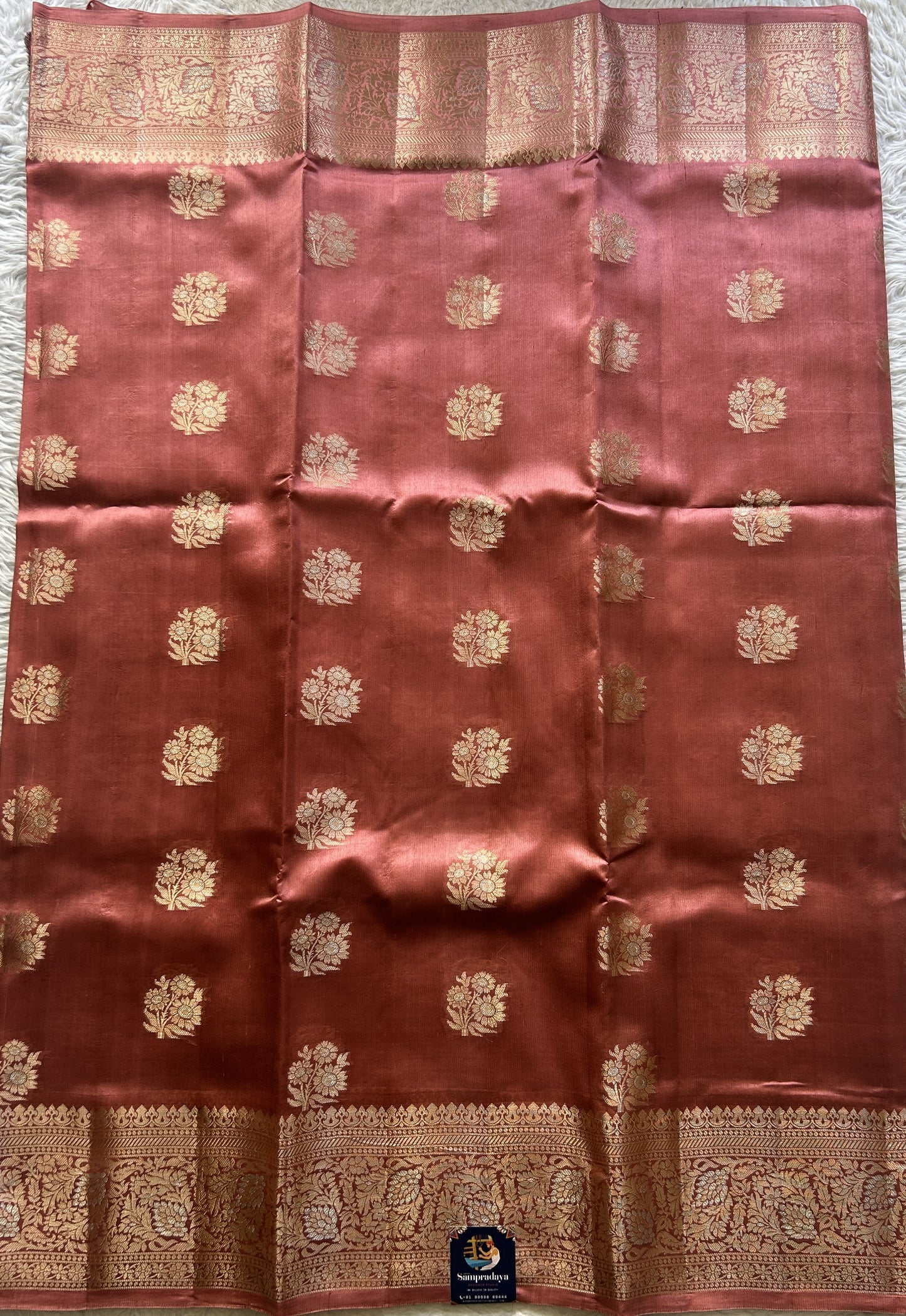 Chiniya Silk Saree Peach Colored Elegantly Paired with a Jal Border. - Sampradaya Designer Studio