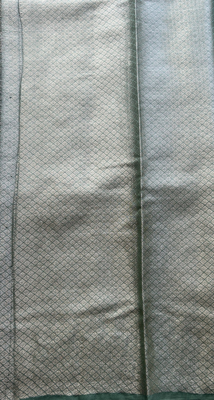 Chiniya Silk Saree Sea Green Colored Elegantly Paired with a Jal Border. - Sampradaya Designer Studio