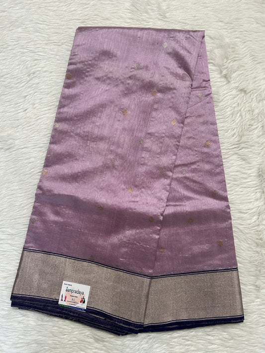 Chanderi Pattu Saree Pastel Purple colored saree complemented with a Silver Zari border - Sampradaya Designer Studio
