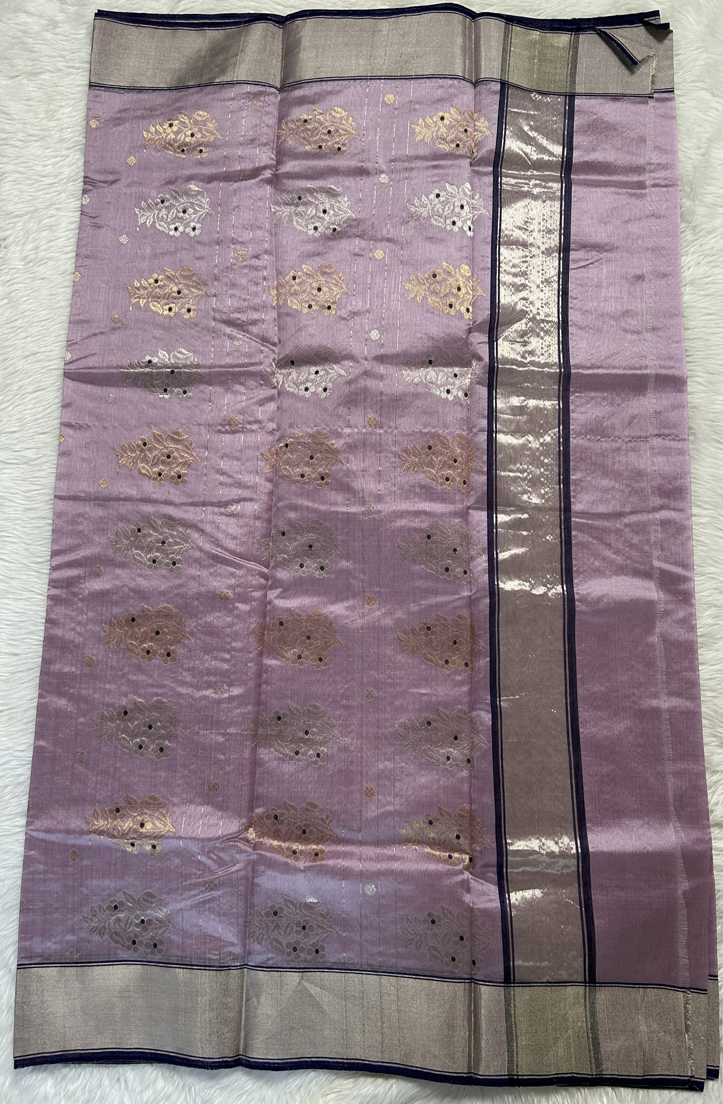 Chanderi Pattu Saree Pastel Purple colored saree complemented with a Silver Zari border - Sampradaya Designer Studio