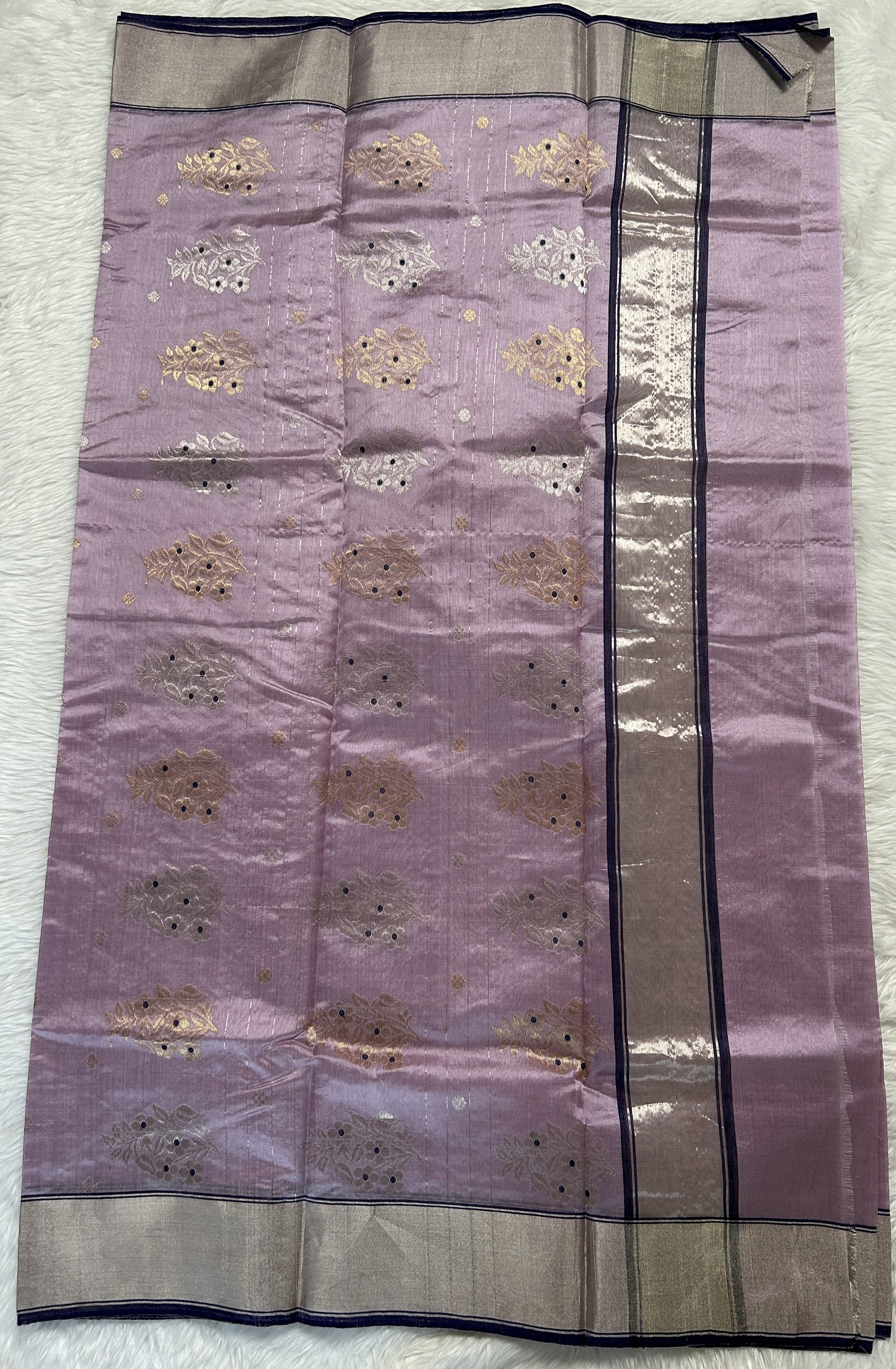 Chanderi Pattu Saree Pastel Purple colored saree complemented with a Silver Zari border - Sampradaya Designer Studio