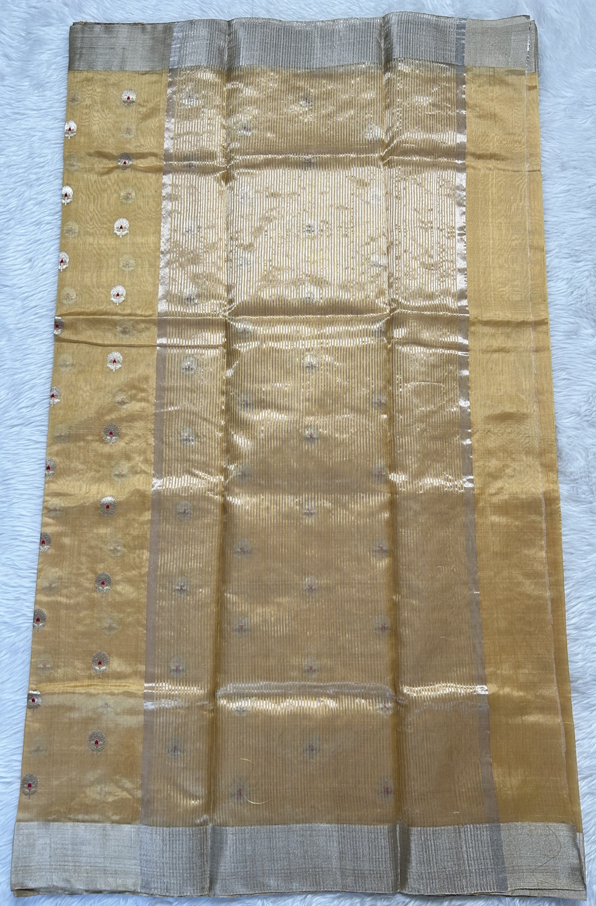 Chanderi Pattu Saree Creamy Yellow colored saree complemented with a Silver Zari border - Sampradaya Designer Studio