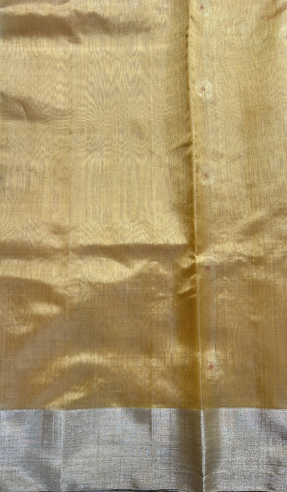Chanderi Pattu Saree Creamy Yellow colored saree complemented with a Silver Zari border - Sampradaya Designer Studio