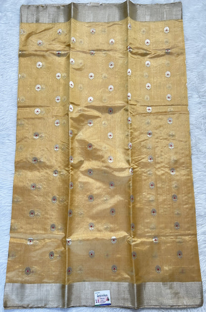 Chanderi Pattu Saree Creamy Yellow colored saree complemented with a Silver Zari border - Sampradaya Designer Studio