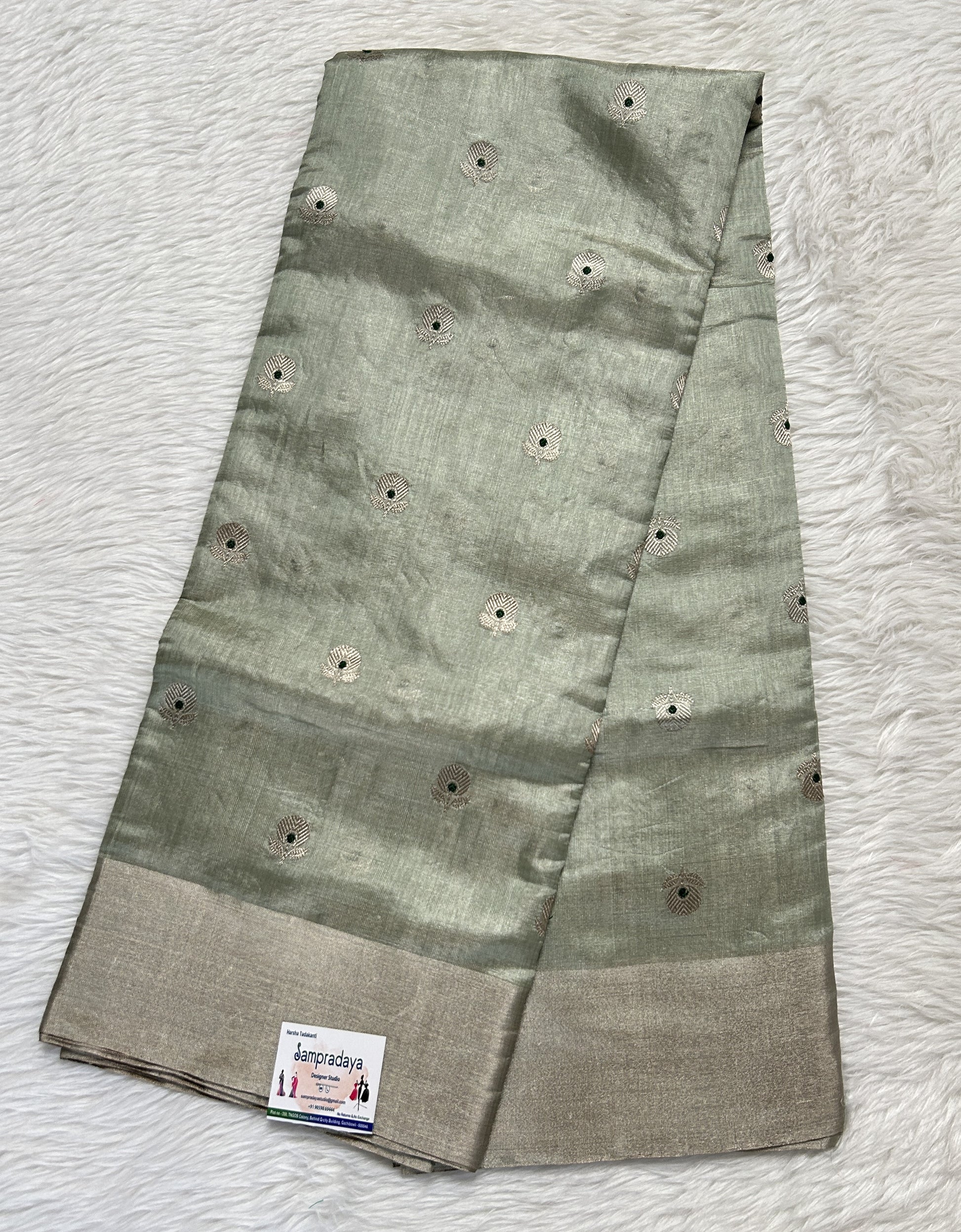 Chanderi Pattu Saree Pastel Green colored saree complemented with a Silver Zari border - Sampradaya Designer Studio