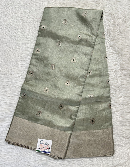 Chanderi Pattu Saree Pastel Green colored saree complemented with a Silver Zari border - Sampradaya Designer Studio