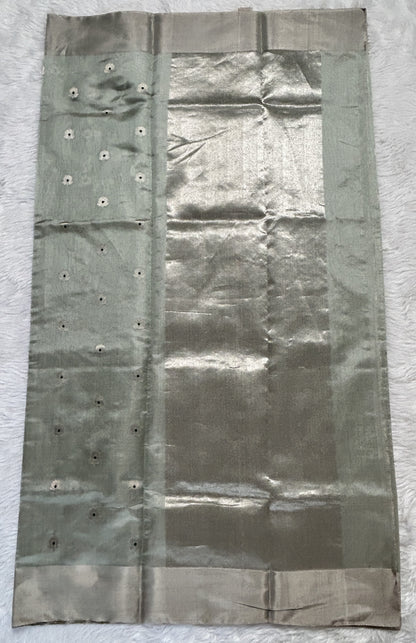 Chanderi Pattu Saree Pastel Green colored saree complemented with a Silver Zari border - Sampradaya Designer Studio