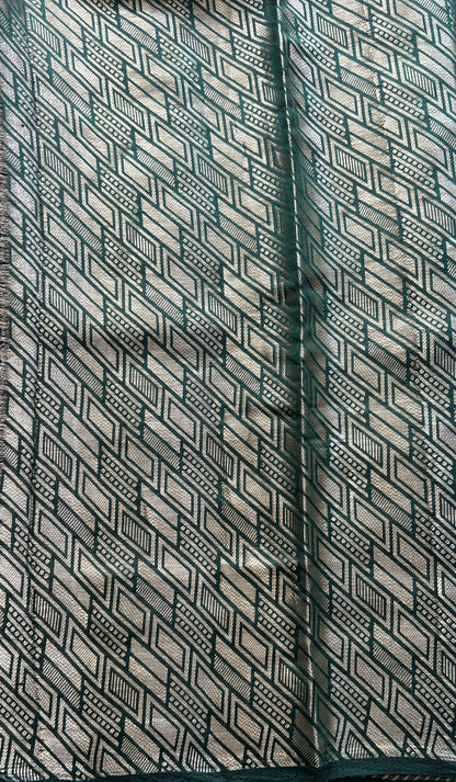 Chiniya Silk Saree Bottle Green Colored Elegantly Paired with a Zari Border. - Sampradaya Designer Studio