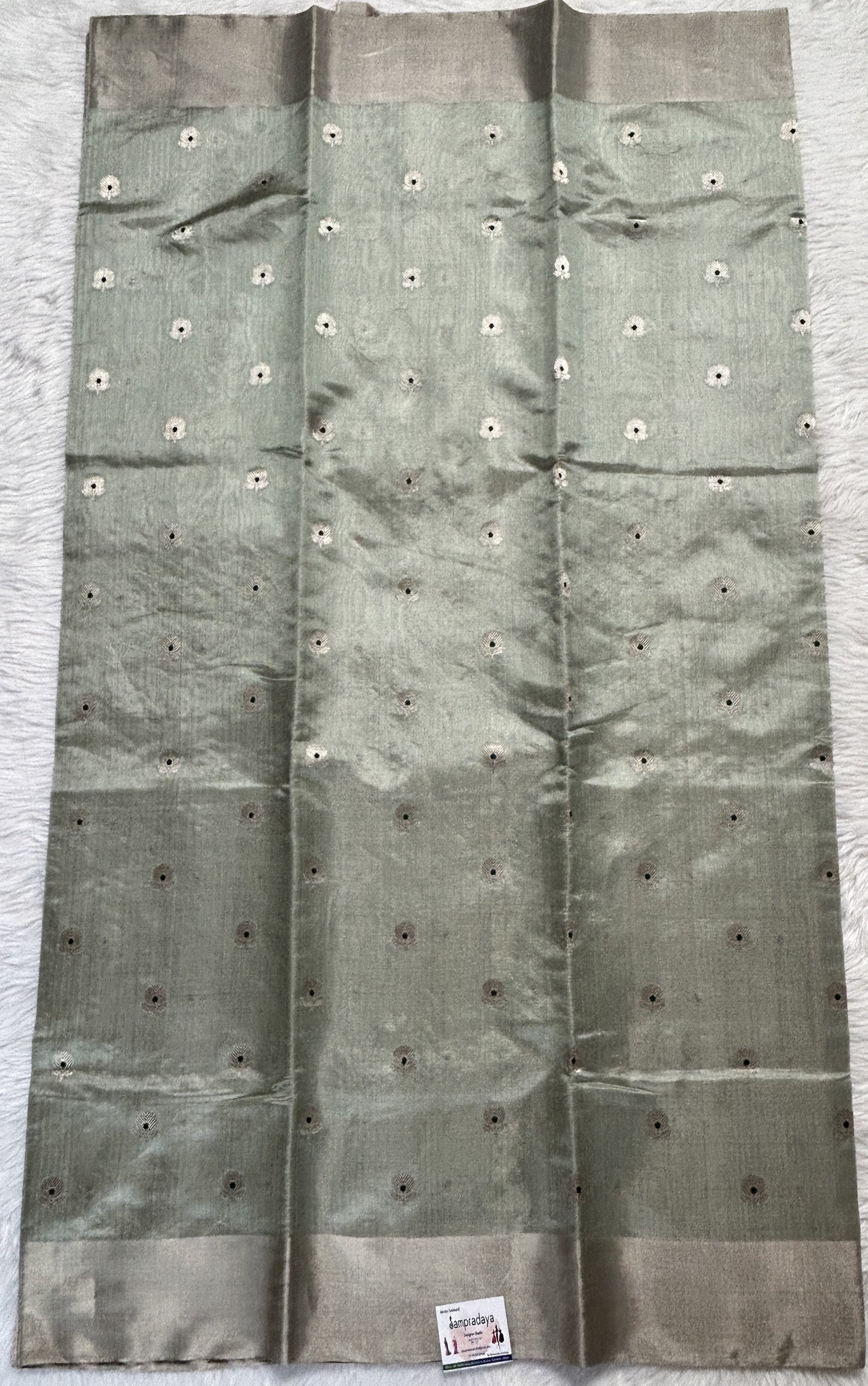 Chanderi Pattu Saree Pastel Green colored saree complemented with a Silver Zari border - Sampradaya Designer Studio