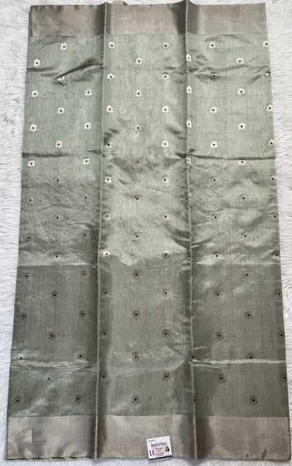Chanderi Pattu Saree Pastel Green colored saree complemented with a Silver Zari border - Sampradaya Designer Studio