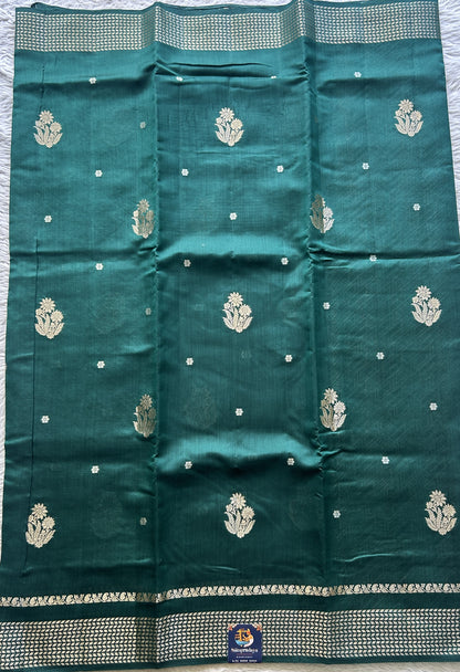 Chiniya Silk Saree Bottle Green Colored Elegantly Paired with a Zari Border. - Sampradaya Designer Studio