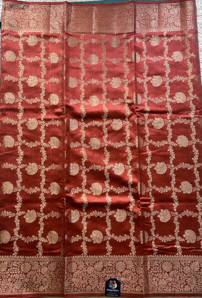 Chiniya Silk Allover Saree Dark Peach Colored Elegantly Paired with a Zari Border. - Sampradaya Designer Studio