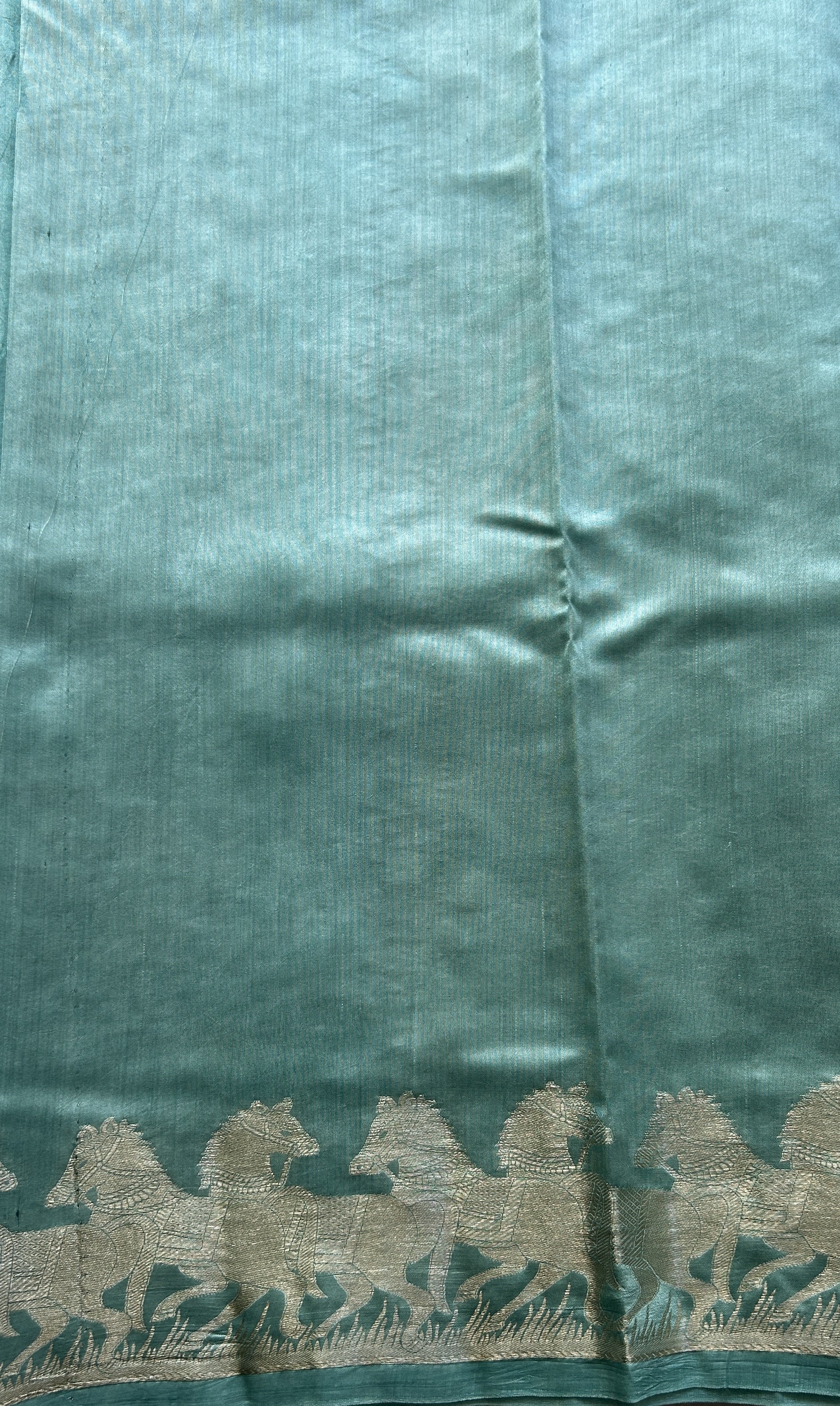 Chiniya Silk Saree Sea Blue Colored Elegantly Paired with a Zari Border. - Sampradaya Designer Studio