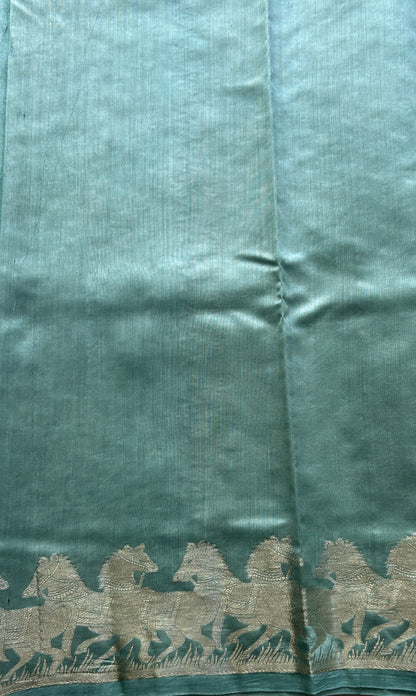 Chiniya Silk Saree Sea Blue Colored Elegantly Paired with a Zari Border. - Sampradaya Designer Studio