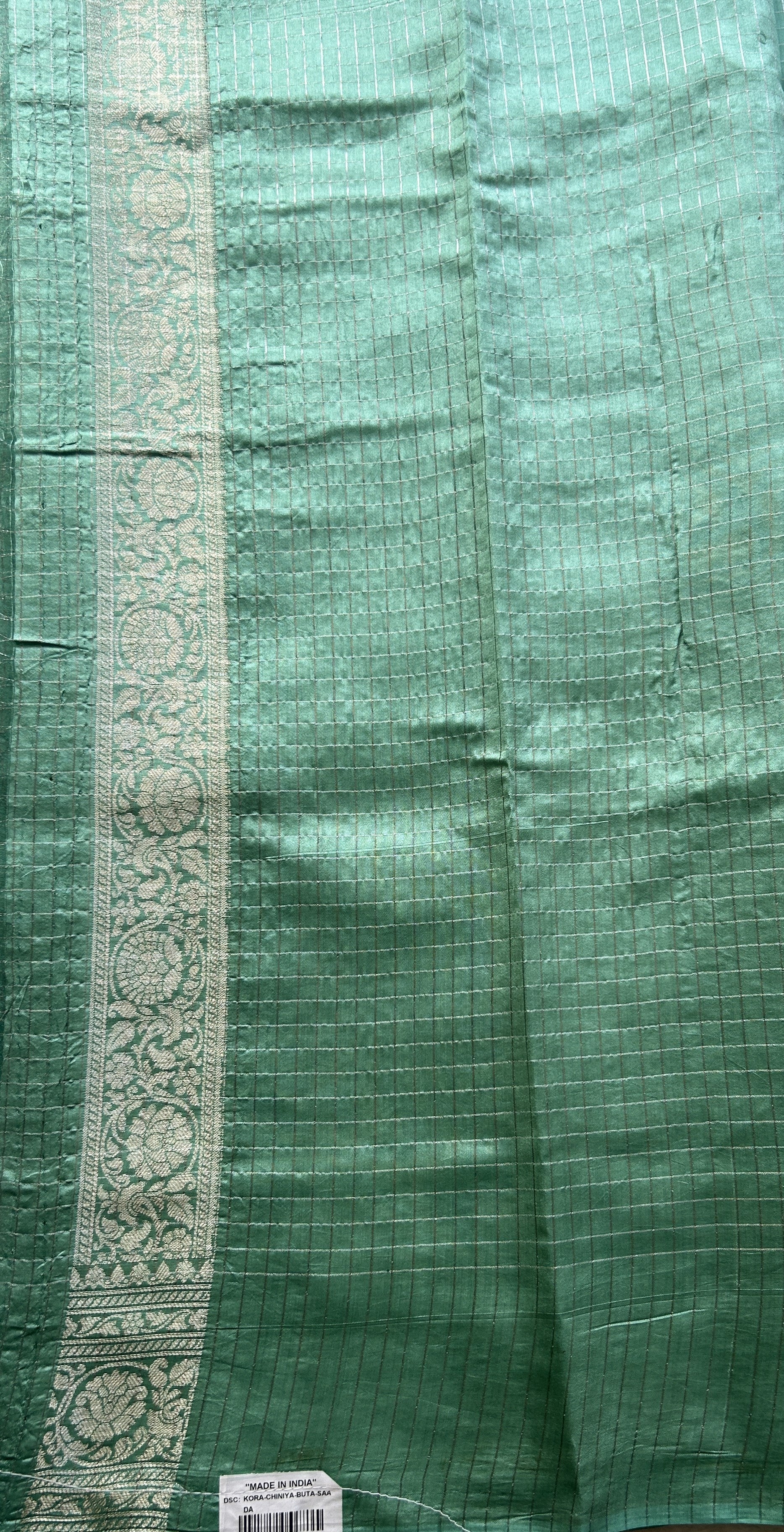 Chiniya Silk Checks Saree Dusty Blue Colored Elegantly Paired with a Zari Border. - Sampradaya Designer Studio