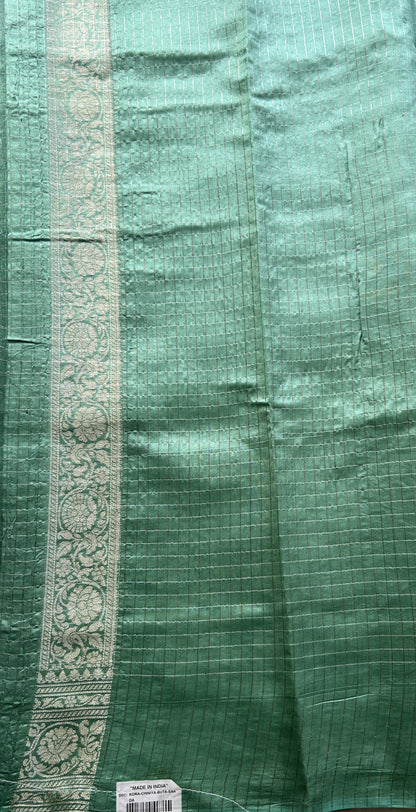 Chiniya Silk Checks Saree Dusty Blue Colored Elegantly Paired with a Zari Border. - Sampradaya Designer Studio