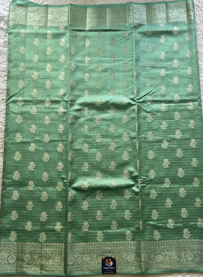 Chiniya Silk Checks Saree Dusty Blue Colored Elegantly Paired with a Zari Border. - Sampradaya Designer Studio