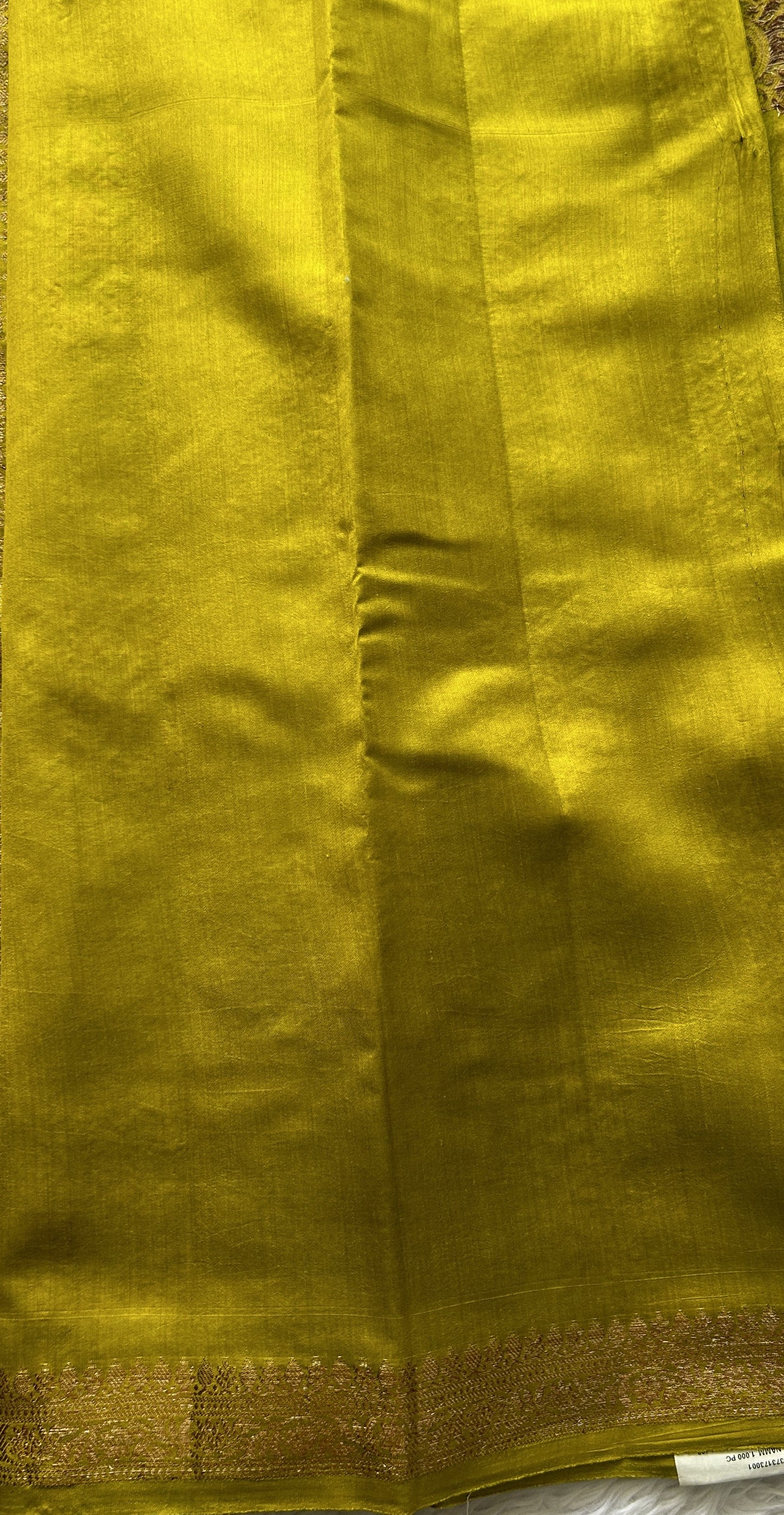 Chiniya Silk Saree Yellow Colored Elegantly Paired with a Zari Border. - Sampradaya Designer Studio