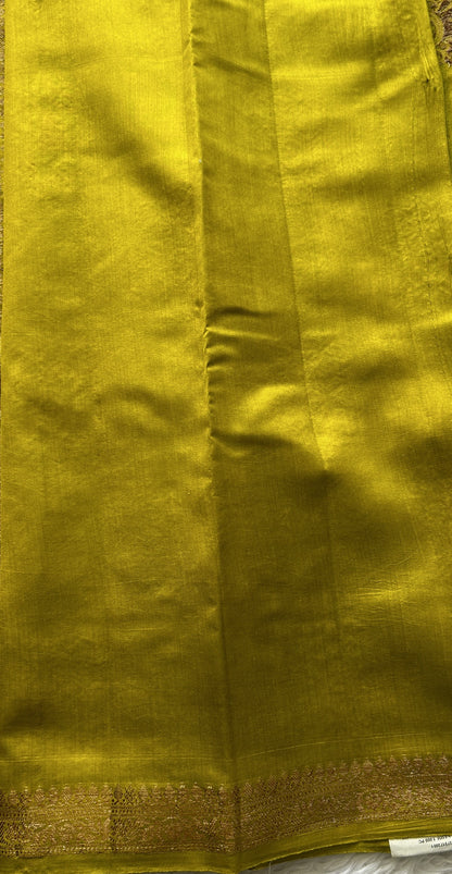 Chiniya Silk Saree Yellow Colored Elegantly Paired with a Zari Border. - Sampradaya Designer Studio