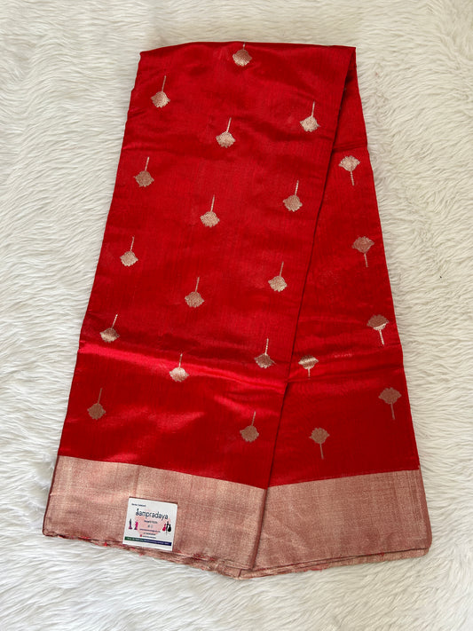 Chanderi Pattu Saree Red colored saree complemented with a Silver Zari border - Sampradaya Designer Studio