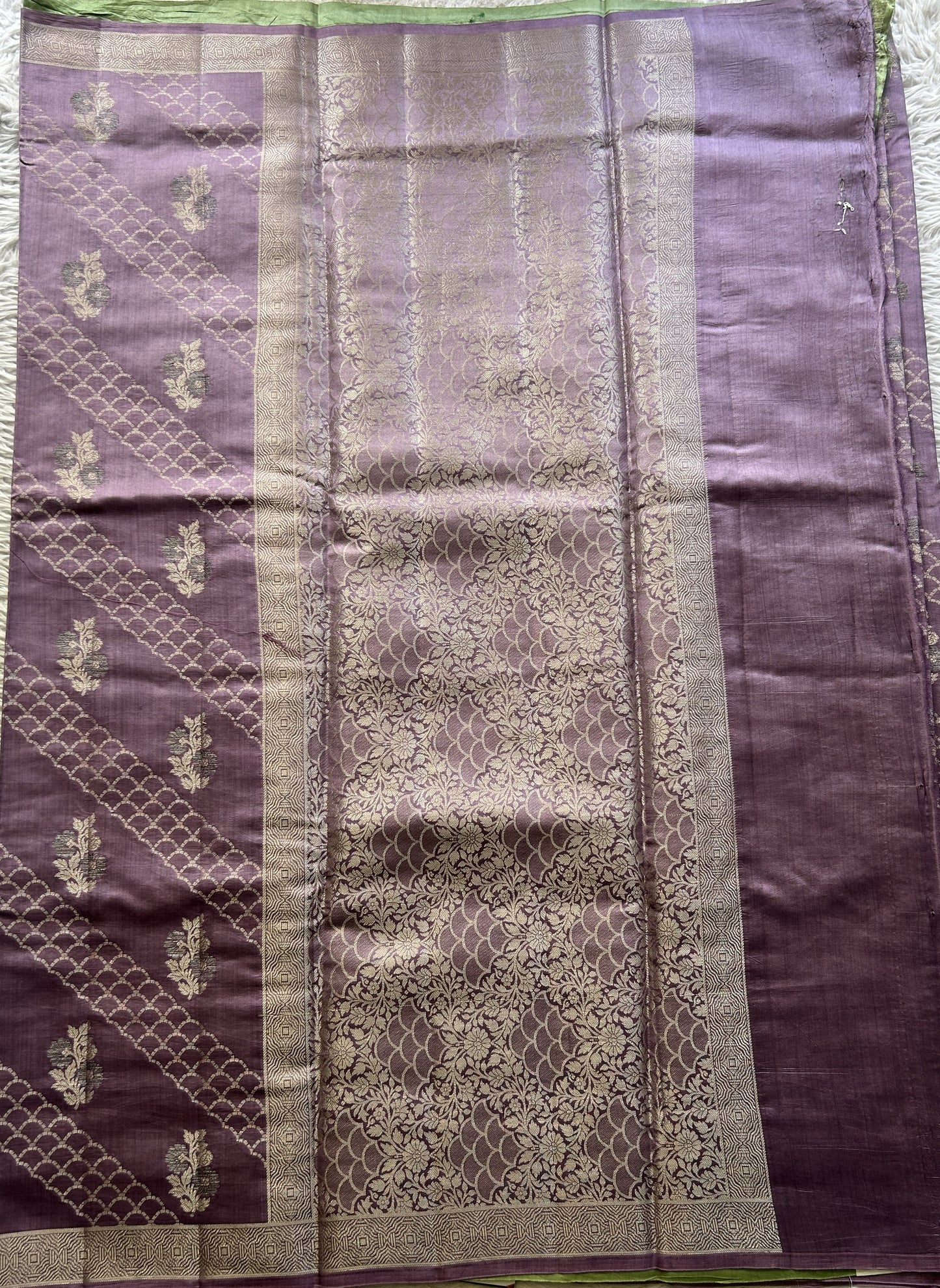 Chiniya Silk Saree Lavender Colored Elegantly Paired with a Zari Border. - Sampradaya Designer Studio