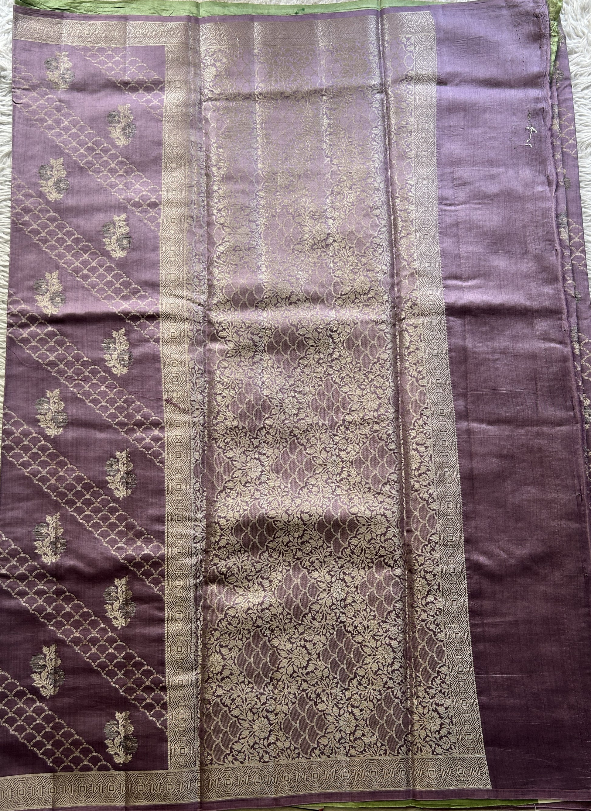 Chiniya Silk Saree Lavender Colored Elegantly Paired with a Zari Border. - Sampradaya Designer Studio