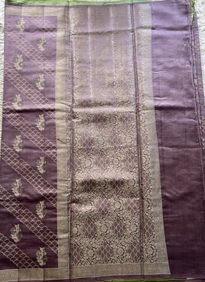 Chiniya Silk Saree Lavender Colored Elegantly Paired with a Zari Border. - Sampradaya Designer Studio