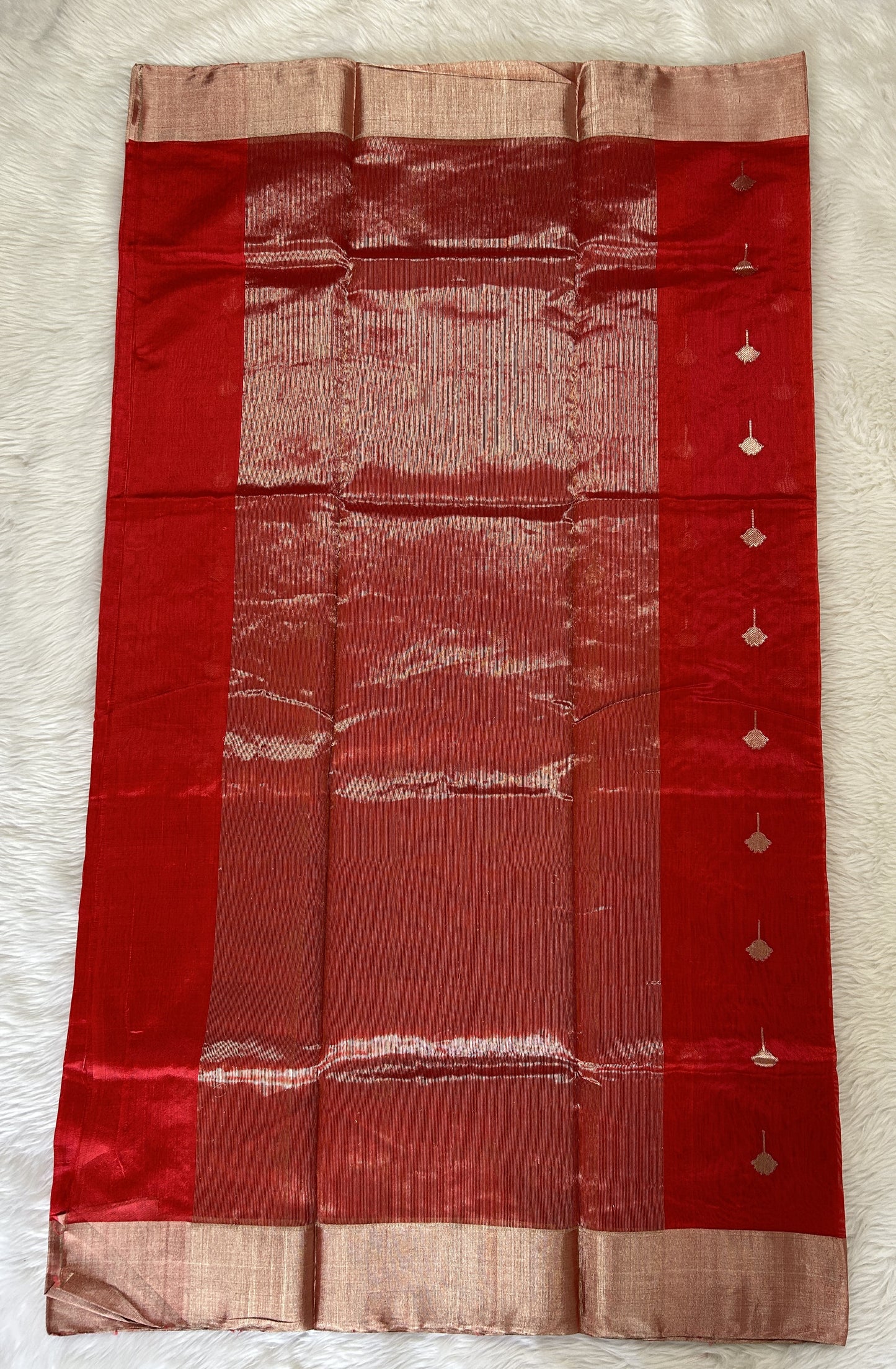Chanderi Pattu Saree Red colored saree complemented with a Silver Zari border - Sampradaya Designer Studio