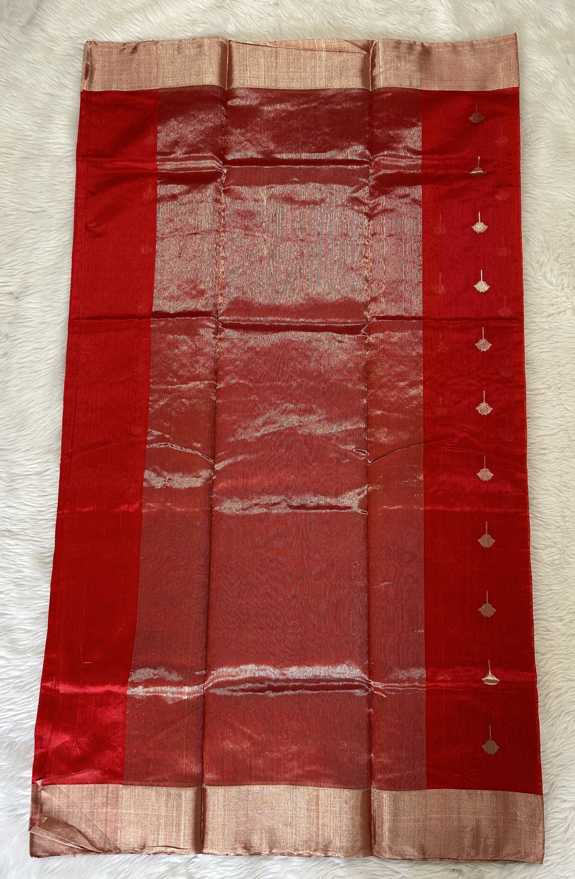 Chanderi Pattu Saree Red colored saree complemented with a Silver Zari border - Sampradaya Designer Studio