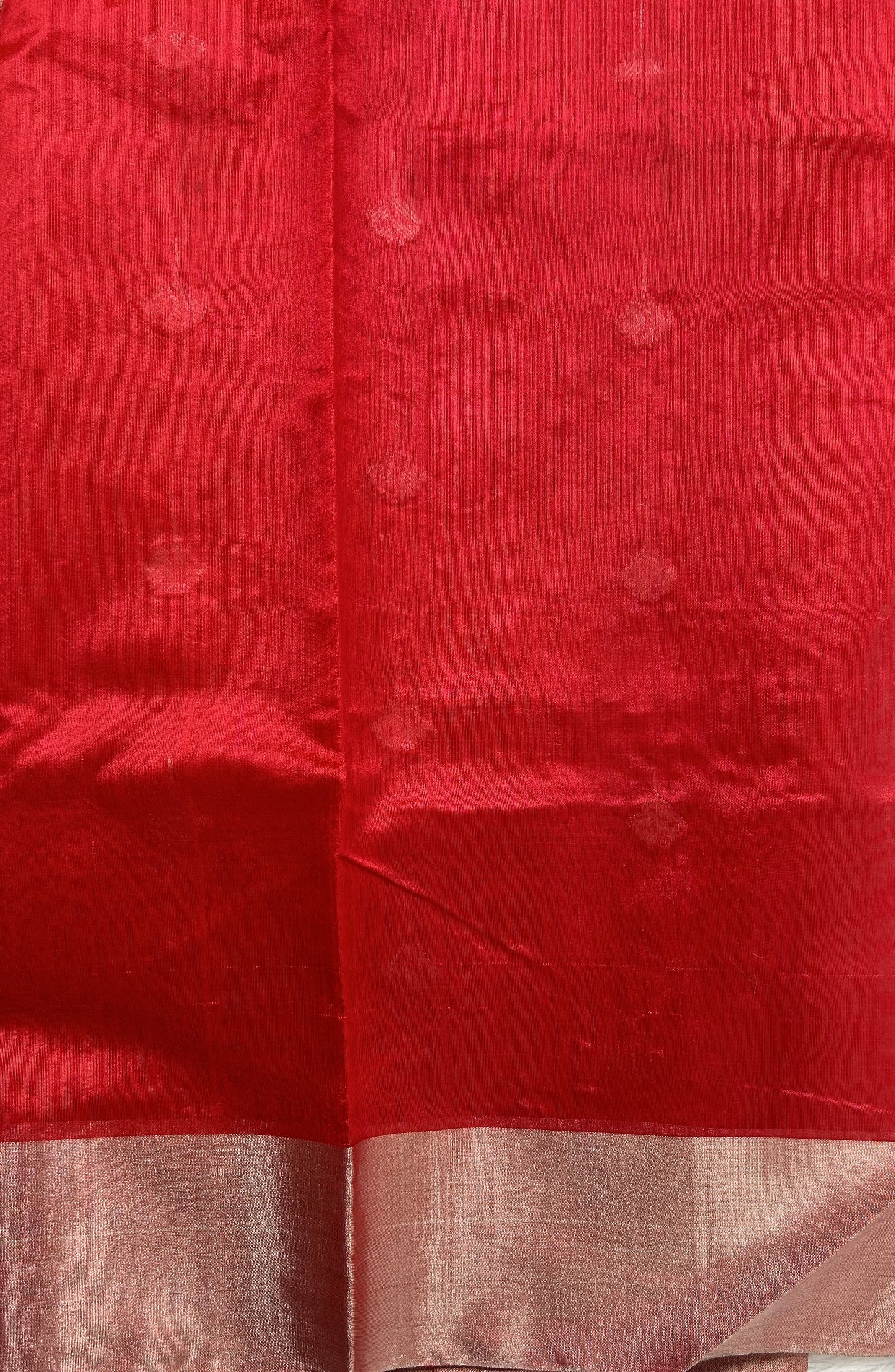 Chanderi Pattu Saree Red colored saree complemented with a Silver Zari border - Sampradaya Designer Studio