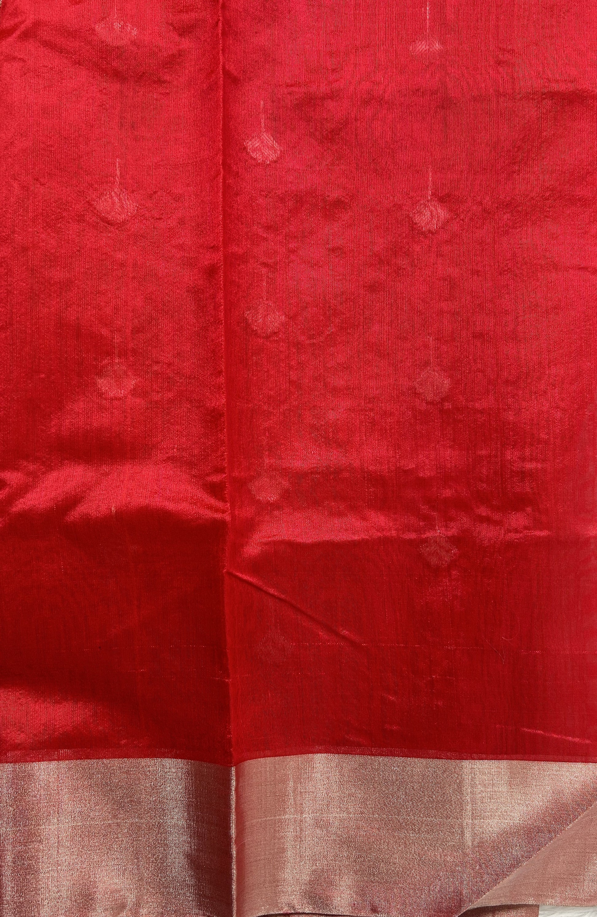 Chanderi Pattu Saree Red colored saree complemented with a Silver Zari border - Sampradaya Designer Studio