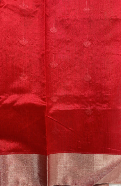 Chanderi Pattu Saree Red colored saree complemented with a Silver Zari border - Sampradaya Designer Studio