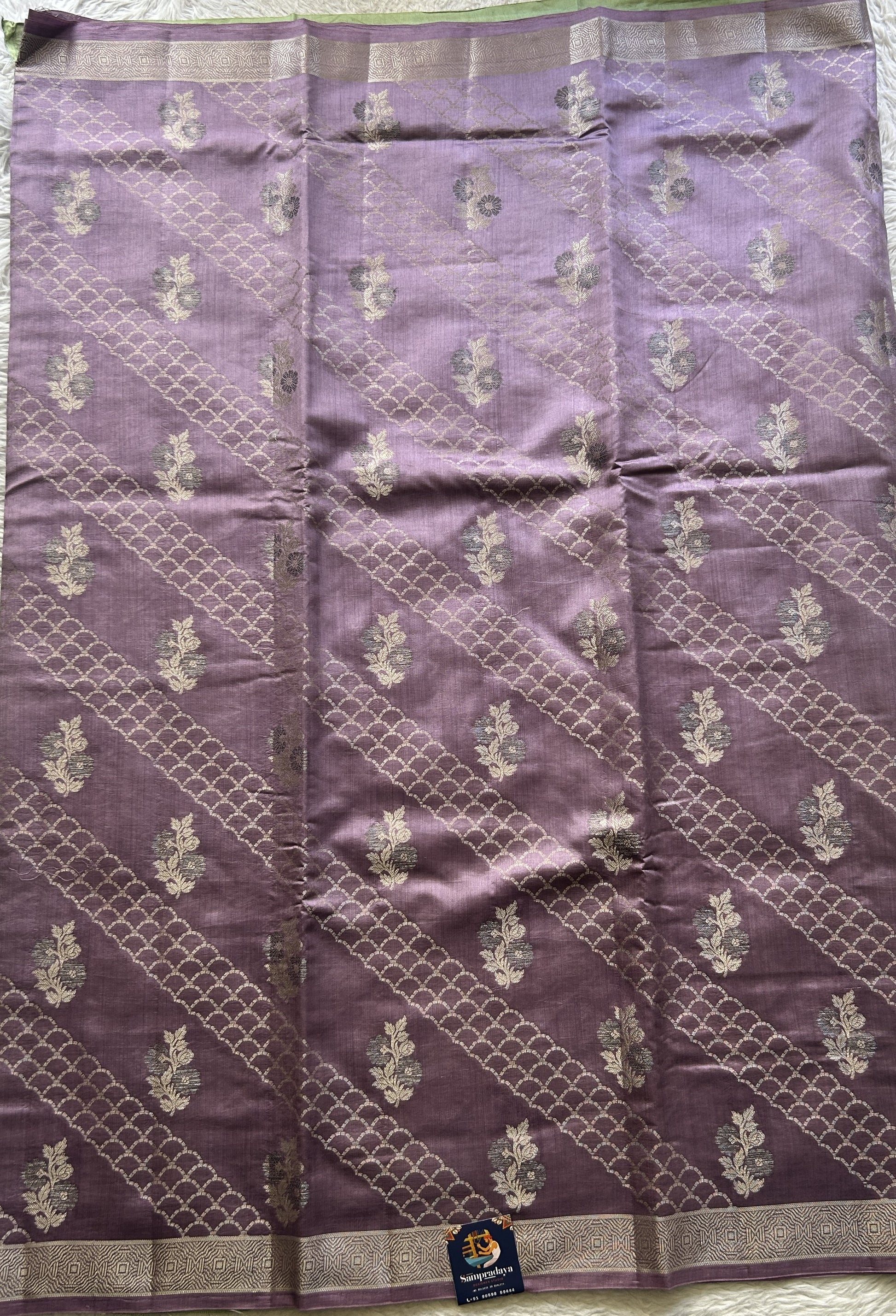 Chiniya Silk Saree Lavender Colored Elegantly Paired with a Zari Border. - Sampradaya Designer Studio
