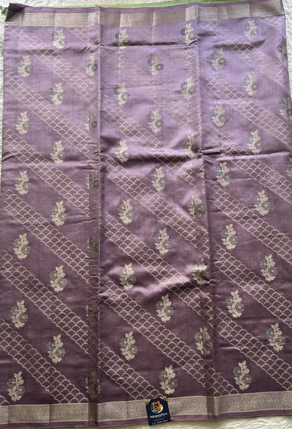 Chiniya Silk Saree Lavender Colored Elegantly Paired with a Zari Border. - Sampradaya Designer Studio