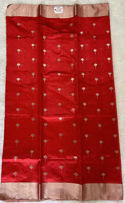 Chanderi Pattu Saree Red colored saree complemented with a Silver Zari border - Sampradaya Designer Studio