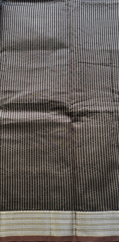 Banarasi Katan Silk Saree Brinjal Colored Elegantly Paired with a Zari border. - Sampradaya Designer Studio