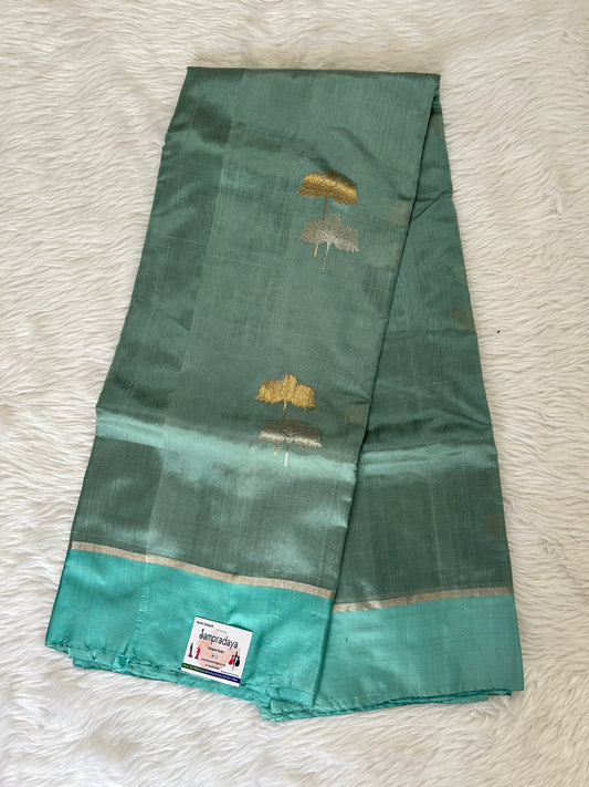 Chanderi Pattu Saree Pastel Blue colored saree complemented with a Cyan Color Mashru border - Sampradaya Designer Studio
