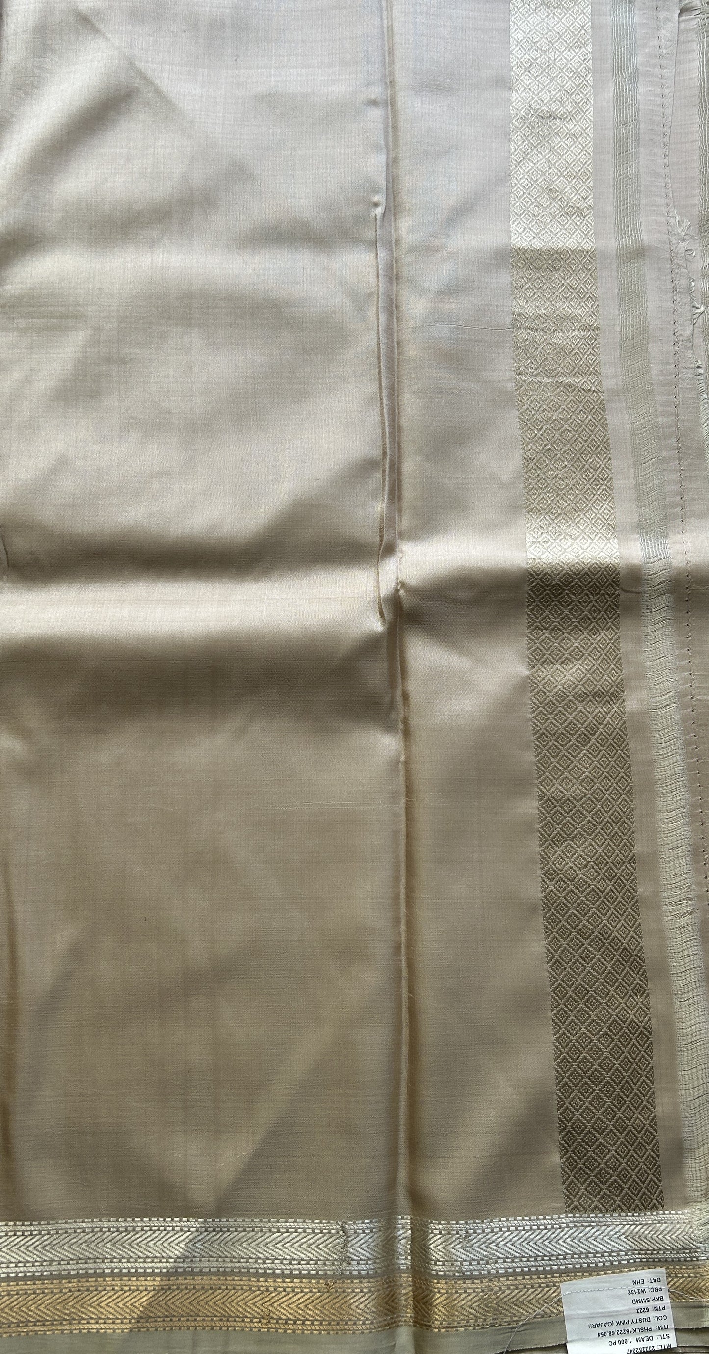 Banarasi Katan Silk Saree Biscuit Colored Elegantly Paired with a Zari border. - Sampradaya Designer Studio