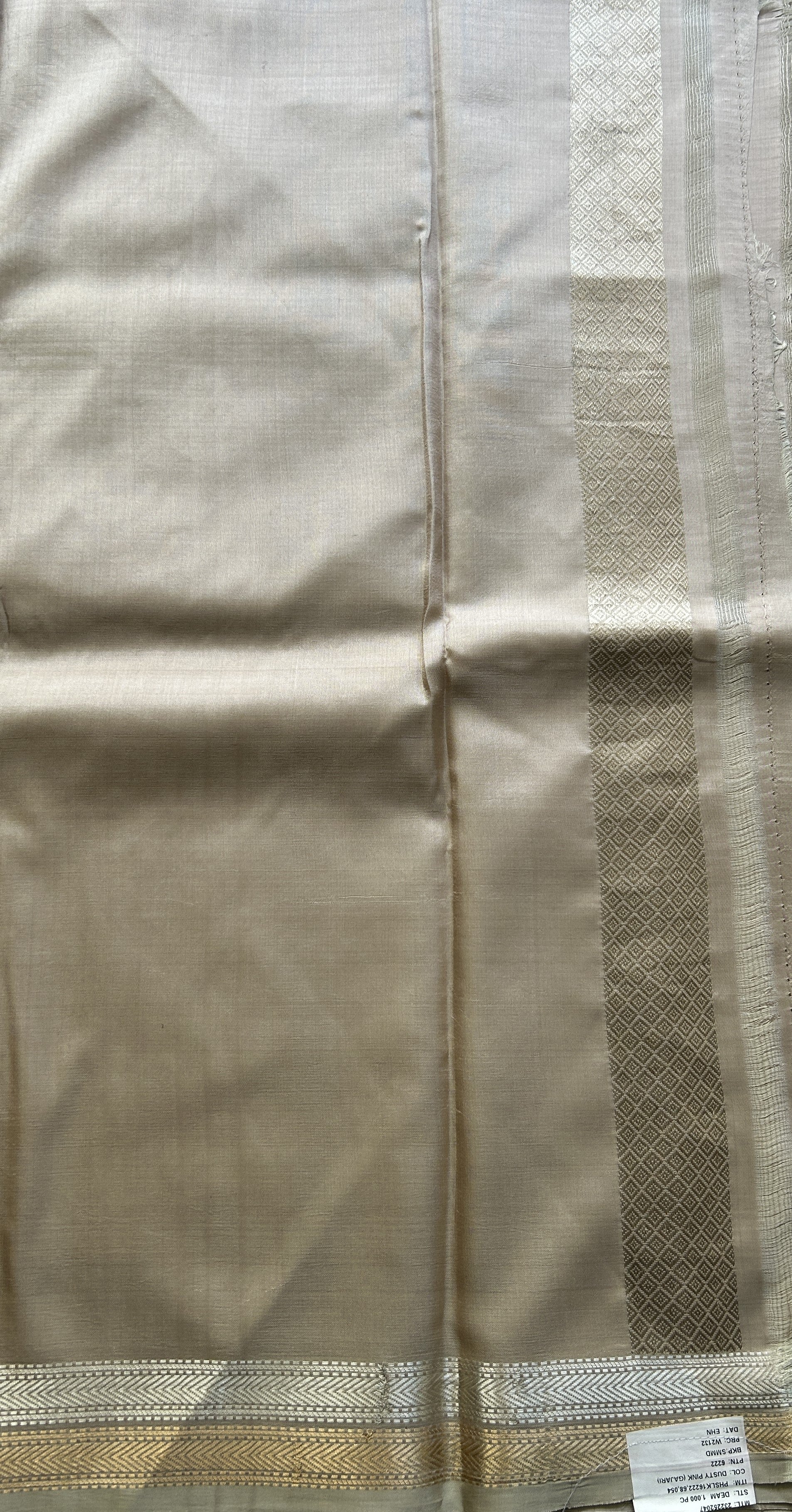 Banarasi Katan Silk Saree Biscuit Colored Elegantly Paired with a Zari border. - Sampradaya Designer Studio