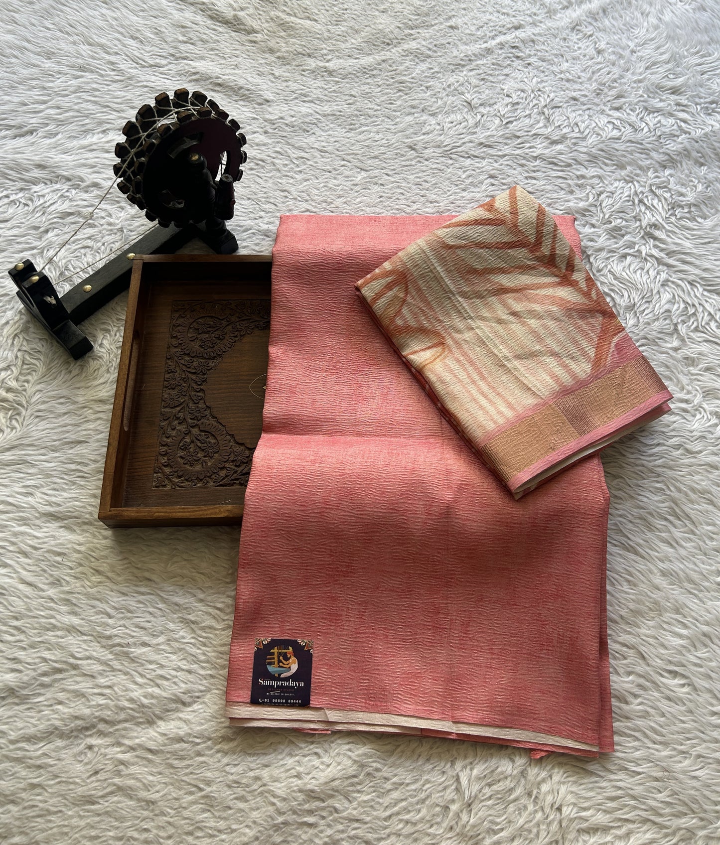 Semi Tussar Silk Dress Material Light Pink Colored Complemented with a Borderless. - Sampradaya Designer Studio