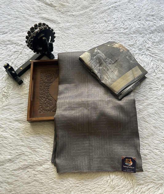 Semi Tussar Silk Dress Material Gray Colored Complemented with a Borderless. - Sampradaya Designer Studio