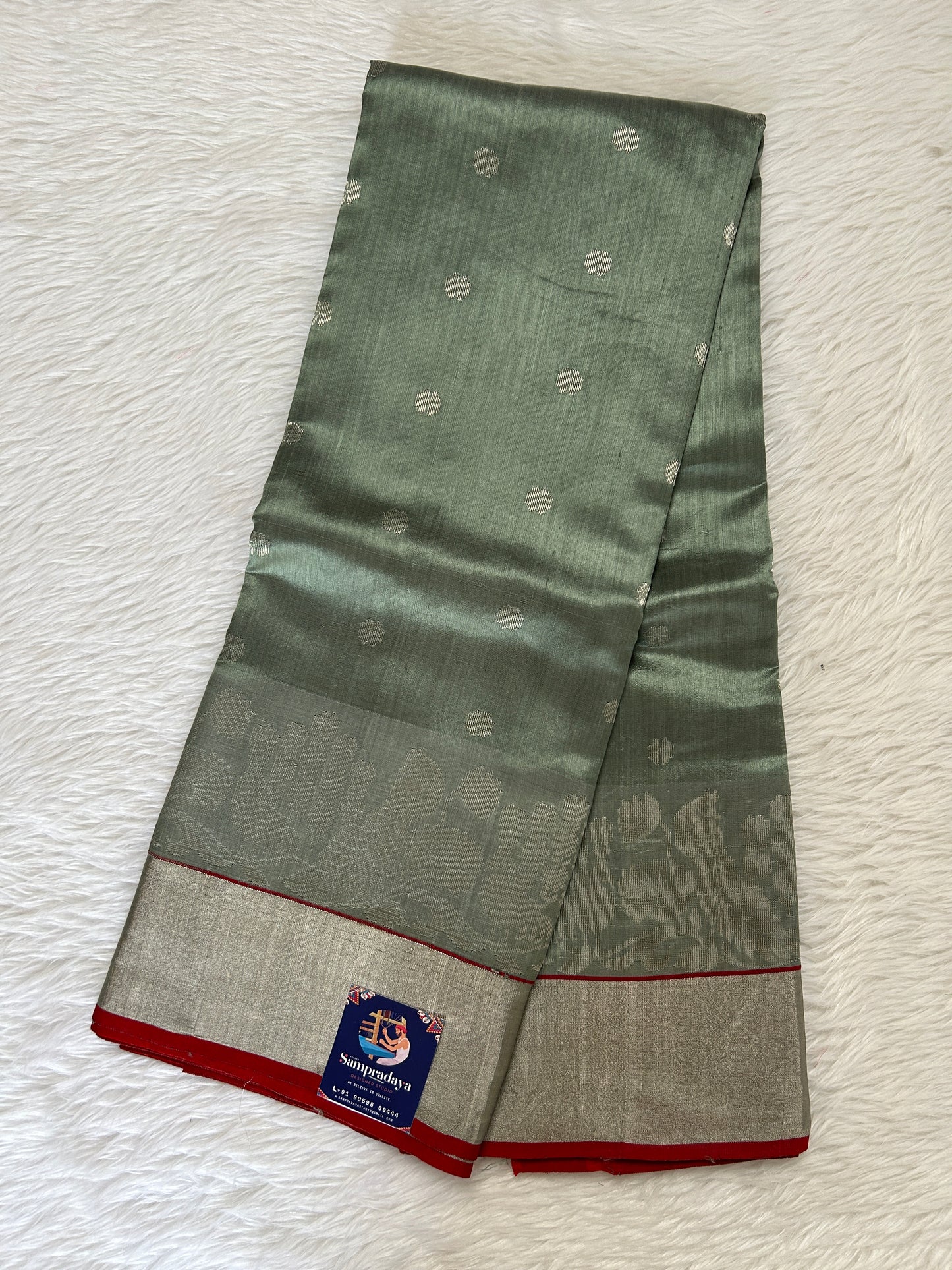 Chanderi Pattu Saree Mint Green colored saree complemented with a Silver Zari border - Sampradaya Designer Studio