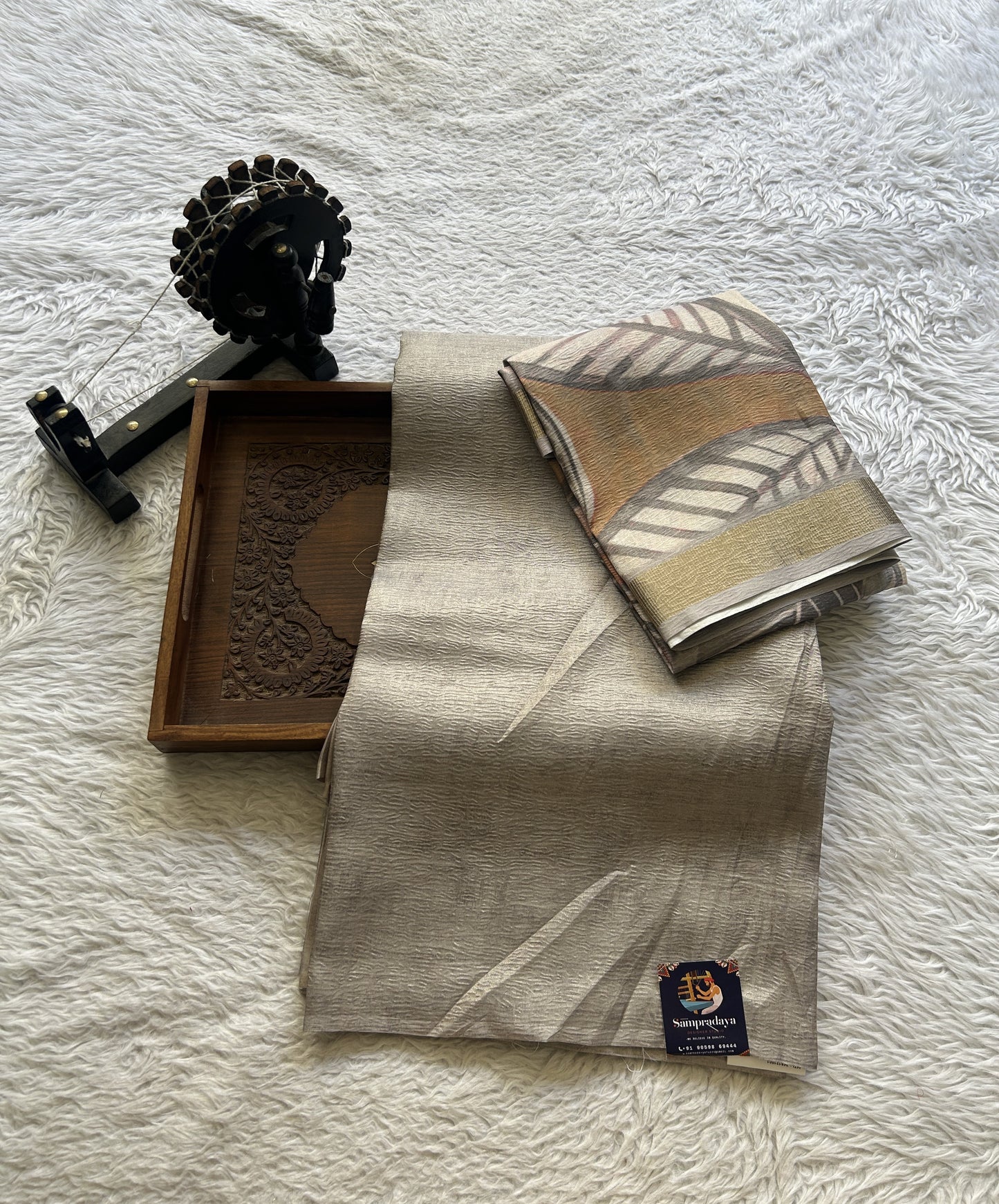 Semi Tussar Silk Dress Material Ash Colored Complemented with a Borderless. - Sampradaya Designer Studio