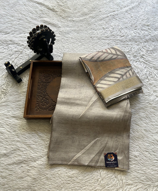 Semi Tussar Silk Dress Material Ash Colored Complemented with a Borderless. - Sampradaya Designer Studio