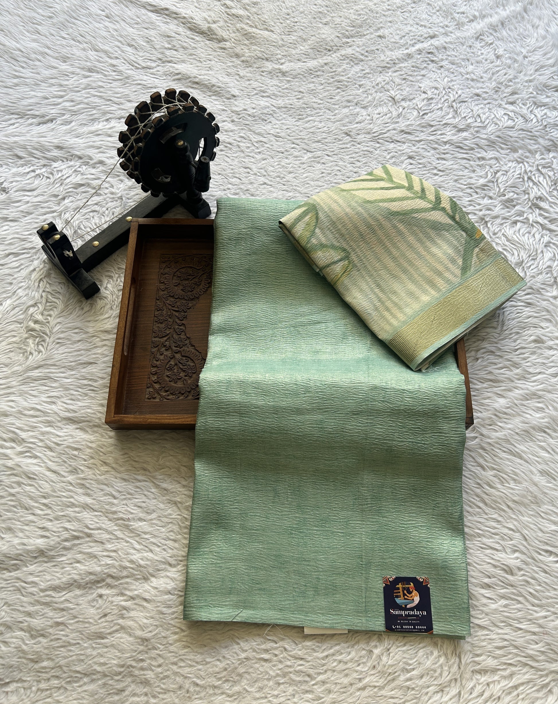 Semi Tussar Silk Dress Material Sea Green Colored Complemented with a Borderless. - Sampradaya Designer Studio