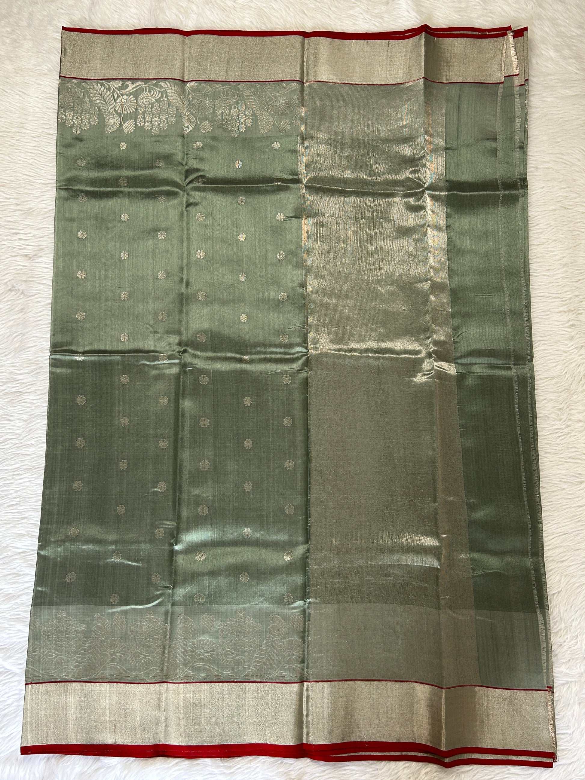 Chanderi Pattu Saree Mint Green colored saree complemented with a Silver Zari border - Sampradaya Designer Studio