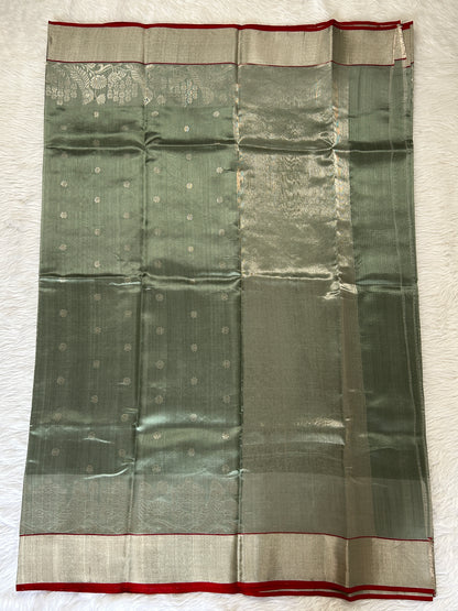Chanderi Pattu Saree Mint Green colored saree complemented with a Silver Zari border - Sampradaya Designer Studio