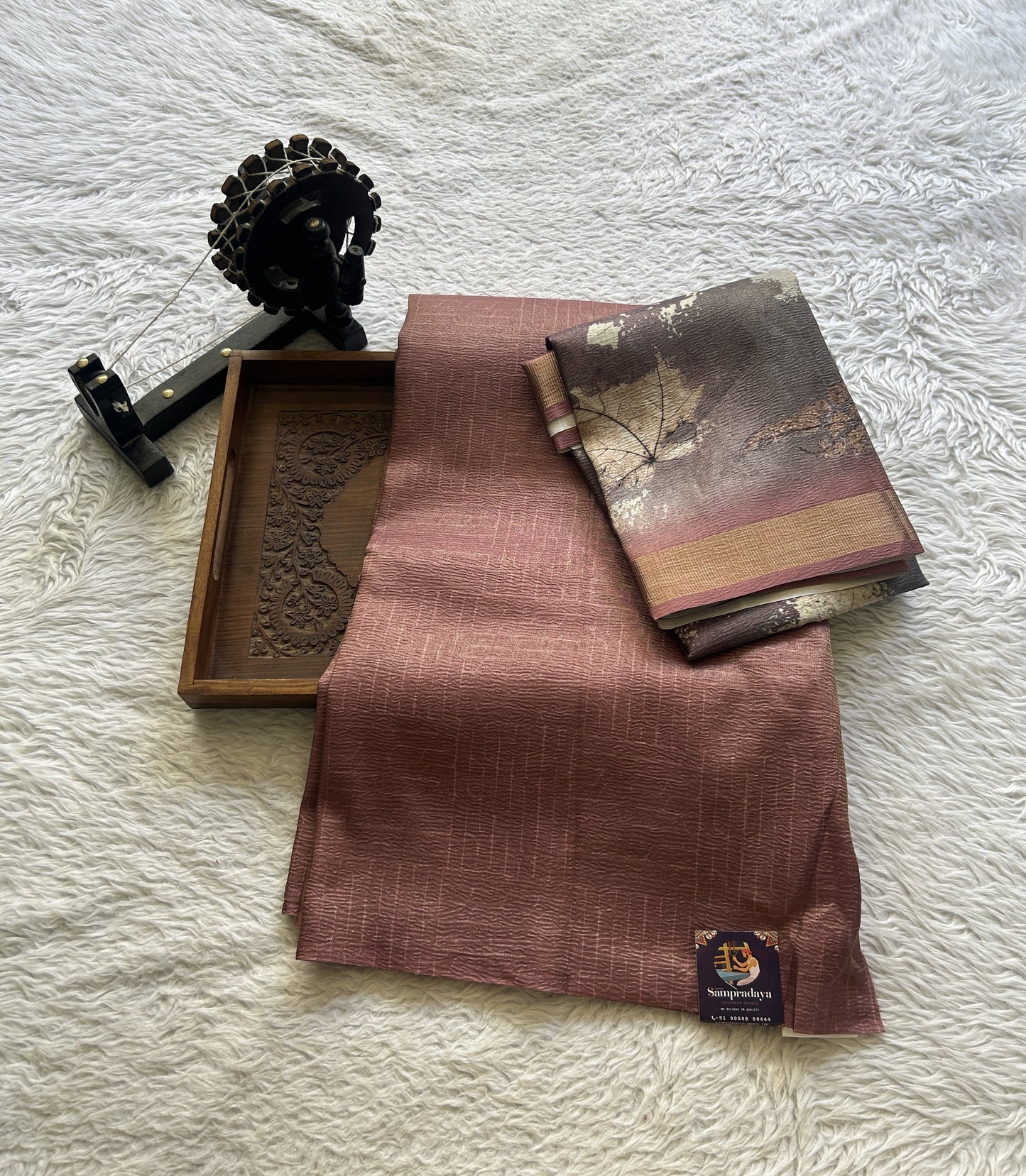 Semi Tussar Silk Dress Material Wine Colored Complemented with a Borderless. - Sampradaya Designer Studio